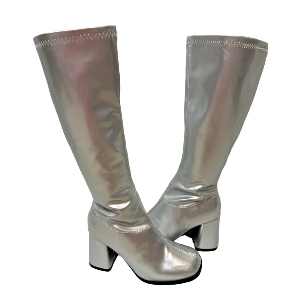 NIB Silver Knee-High GoGo Boots Size 6
